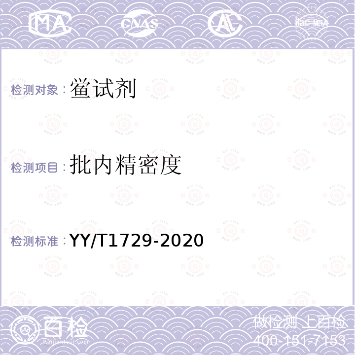 批内精密度 YY/T 1729-2020 真菌(1-3)-β-D葡聚糖测定试剂盒