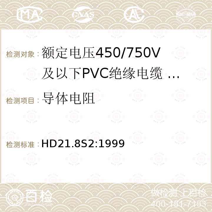 导体电阻 额定电压450/750V及以下聚氯乙烯绝缘电缆 第8部分：装饰照明回路用单芯无护套电缆