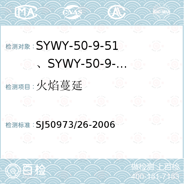 火焰蔓延 SYWY-50-9-51、SYWY-50-9-52、SYWYZ-50-9-51、SYWYZ-50-9-52、SYWRZ-50-9-51、SYWRZ-50-9-52型物理发泡聚乙烯绝缘柔软同轴电缆详细规范