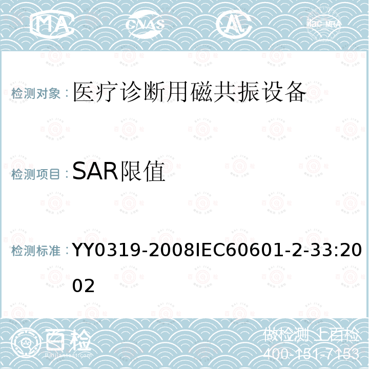 SAR限值 医用电气设备 第2-33部分：医疗诊断用磁共振设备安全专用要求