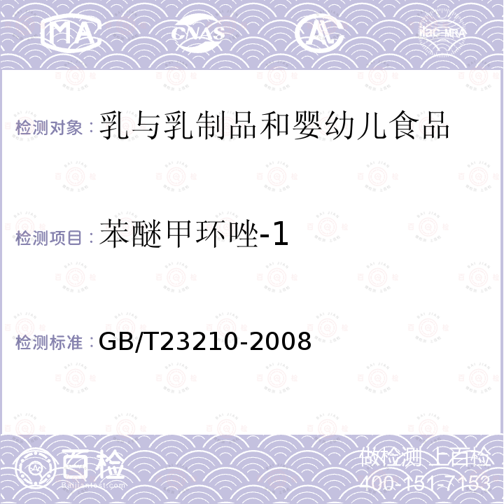 苯醚甲環唑-1 牛奶和奶粉中511種農藥及相關化學品殘留量的測定氣相色譜-質譜法