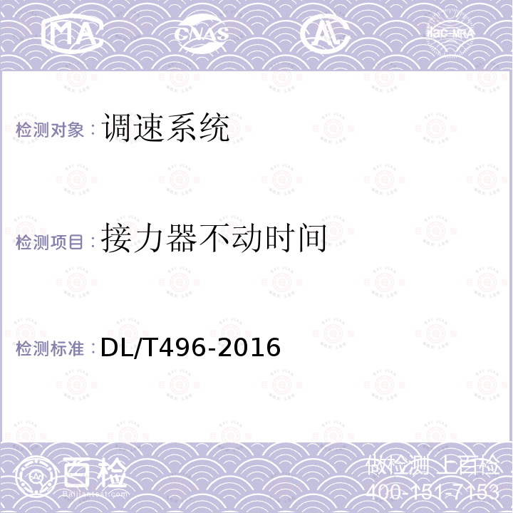 接力器不动时间 DL/T 496-2016 水轮机电液调节系统及装置调整试验导则