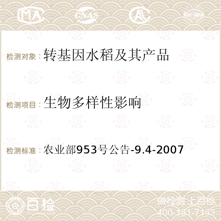 生物多样性影响 转基因植物及其产品环境安全检测 抗病水稻 第4部分：生物多样性影响