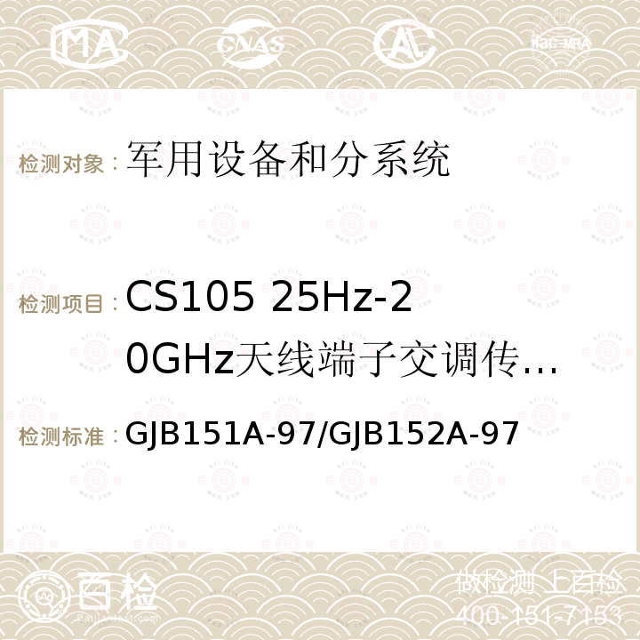 CS105 25Hz-20GHz天线端子交调传导敏感度 军用设备和分系统电磁发射和敏感度要求 / 军用设备和分系统电磁发射和敏感度测量