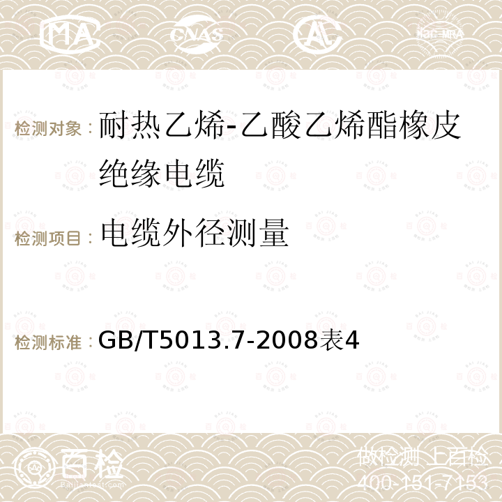 电缆外径测量 额定电压450/750V及以下橡皮绝缘电缆第7部分：耐热乙烯-乙酸乙烯酯橡皮绝缘电缆