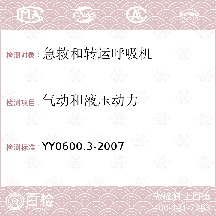 气动和液压动力 医用呼吸机基本安全和主要性能专用要求第3部分：急救和转运用呼吸机