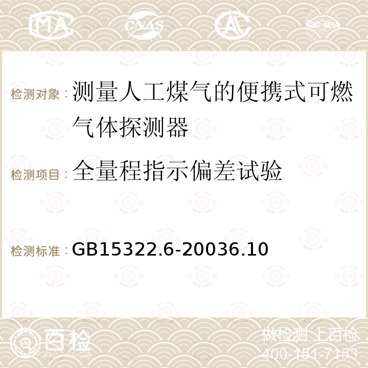 全量程指示偏差試驗 可燃氣體探測器 第6部分:測量人工煤氣的便攜式可燃氣體探測器