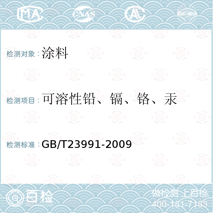 可溶性铅、镉、铬、汞 涂料中可溶性有害元素含量的测定