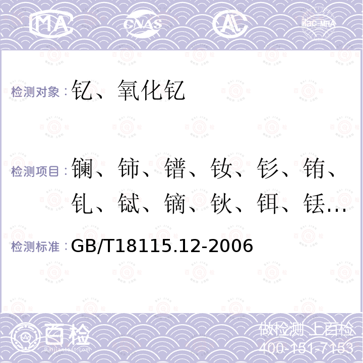 镧、铈、镨、钕、钐、铕、钆、铽、镝、钬、铒、铥、镱、镥 稀土金属及其氧化物中稀土杂质化学分析方法钇中镧、铈、镨、钕、钐、铕、钆、铽、镝、钬、铒、铥、镱、镥量的测定