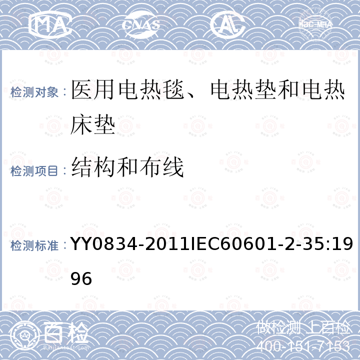 结构和布线 医用电气设备 第二部分：医用电热毯、电热垫和电热床垫安全专用要求