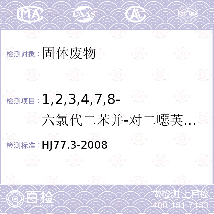 1,2,3,4,7,8-六氯代二苯并-对二噁英(1,2,3,4,7,8-H6CDD) 固体废物 二噁英类的测定 同位素稀释高分辨气相色谱-高分辨质谱法