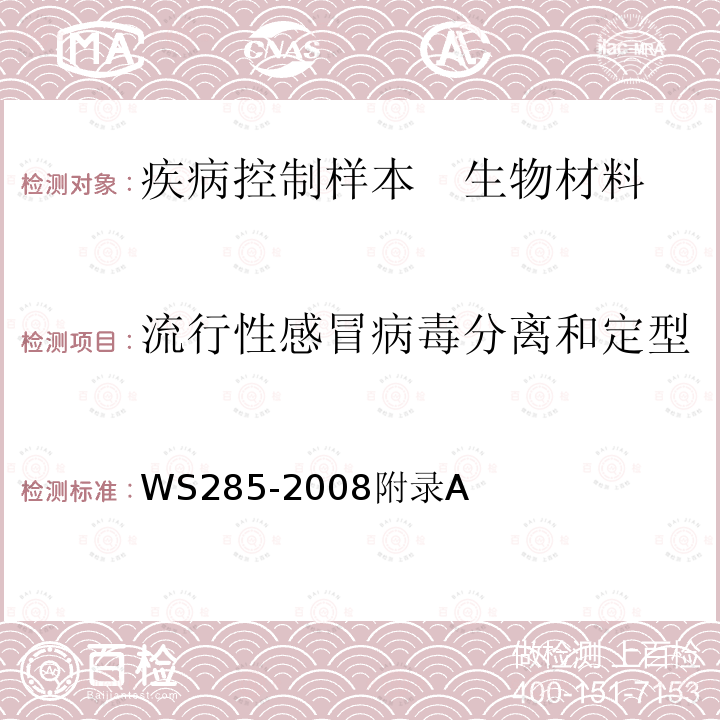 流行性感冒病毒分离和定型 流行性感冒诊断标准