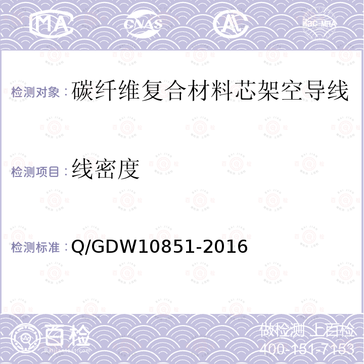 线密度 Q/GDW10851-2016 碳纤维复合材料芯架空导线