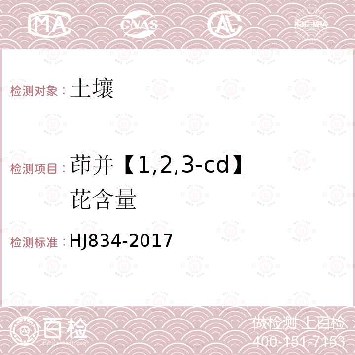 茚并【1,2,3-cd】芘含量 土壤和沉积物 半挥发性有机物的测定 顶空/气相色谱-质谱法