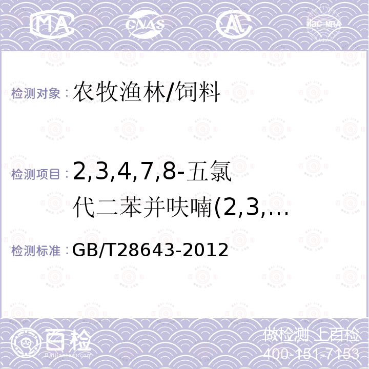 2,3,4,7,8-五氯代二苯并呋喃(2,3,4,7,8-PeCDF) 饲料中二噁英及二噁英类多氯联苯的测定 同位素稀释-高分辨气相色谱/高分辨质谱法