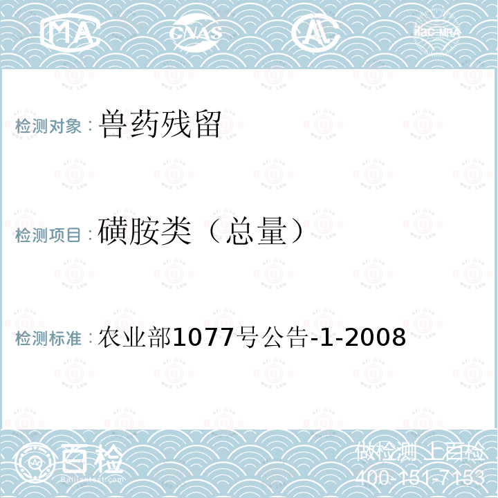 磺胺类（总量） 水产品中17种磺胺类及15种喹诺酮类药物残留量的测定 液相色谱—串联质谱法