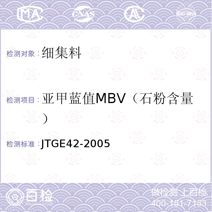 亚甲蓝值MBV（石粉含量） JTG E42-2005 公路工程集料试验规程