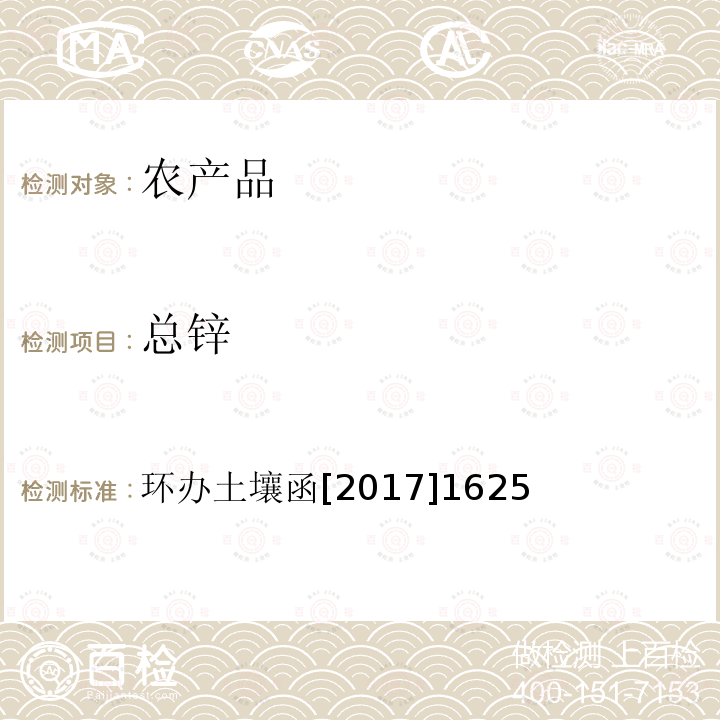 总锌 全国土壤污染状况详查 农产品样品分析测试方法技术规定 电感耦合等离子体质谱法