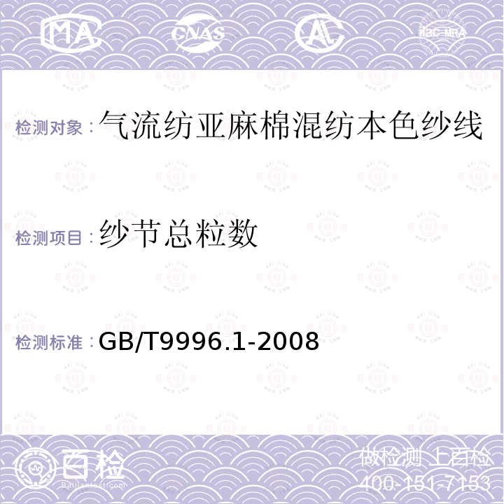 纱节总粒数 GB/T 9996.1-2008 棉及化纤纯纺、混纺纱线外观质量黑板检验方法 第1部分:综合评定法
