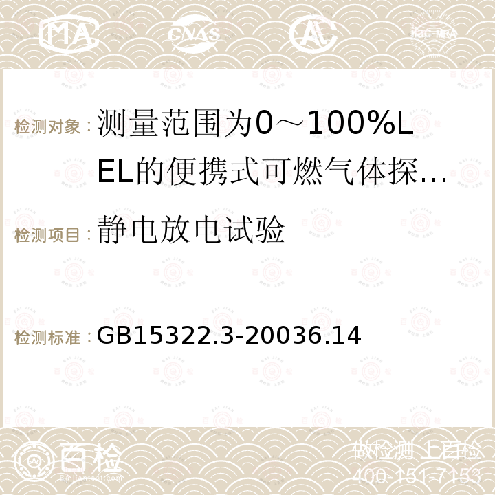 静电放电试验 可燃气体探测器 第3部分:测量范围为0～100%LEL的便携式可燃气体探测器