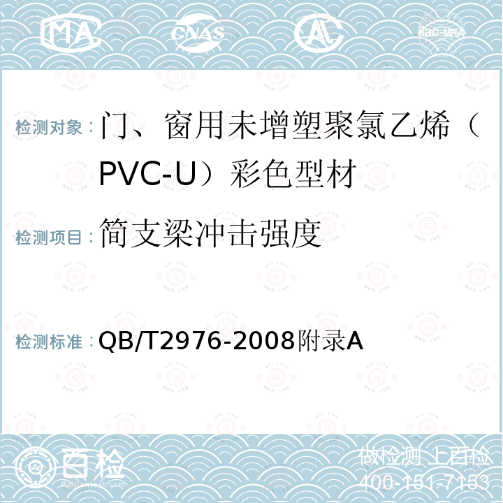 简支梁冲击强度 门、窗用未增塑聚氯乙烯（PVC-U）彩色型材