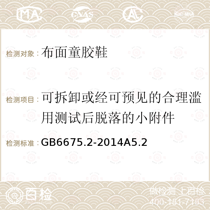 可拆卸或经可预见的合理滥用测试后脱落的小附件 GB 6675.2-2014 玩具安全 第2部分:机械与物理性能(附2022年第1号修改单)