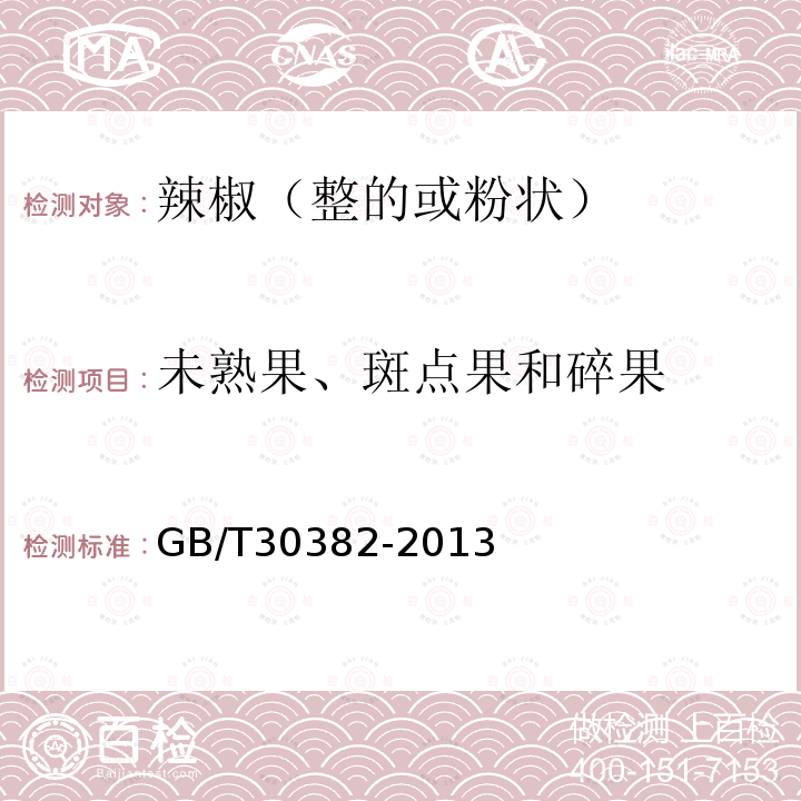 未熟果、斑點果和碎果 辣椒（整的或粉狀）