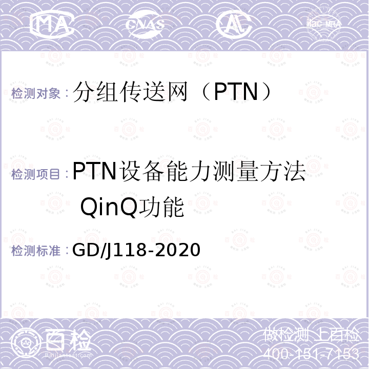 PTN设备能力测量方法 QinQ功能 分组传送网（PTN）设备技术要求和测量方法