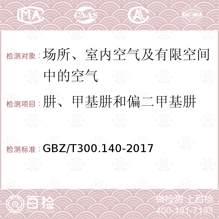 肼、甲基肼和偏二甲基肼 工作场所空气有毒物质测定 第140部分：肼、甲基肼和偏二甲基肼