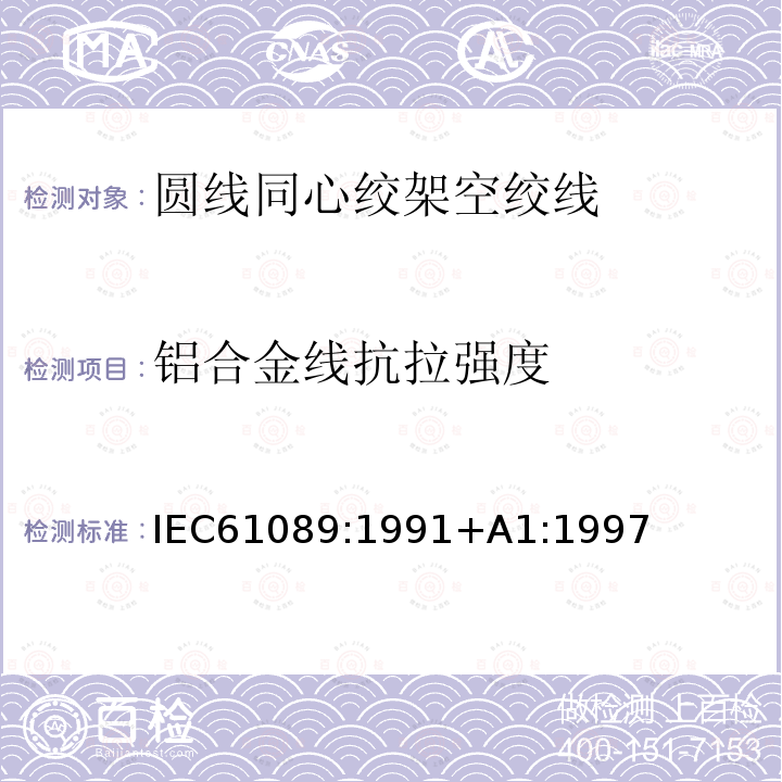 铝合金线抗拉强度 IEC 61089-1991 圆线同心绞架空导线