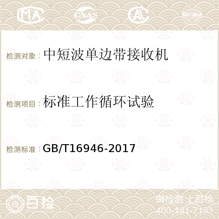 标准工作循环试验 短波单边带通信设备通用规范