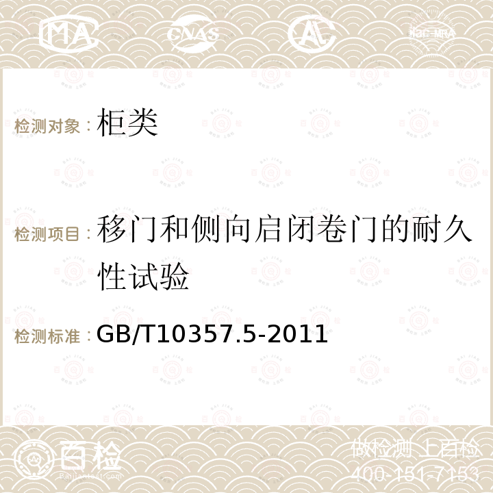 移门和侧向启闭卷门的耐久性试验 家具力学性能试验 第5部分：柜类强度和耐久性