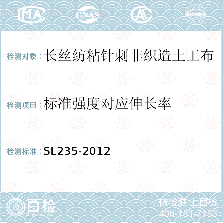 标准强度对应伸长率 土工合成材料测试规程 第10章