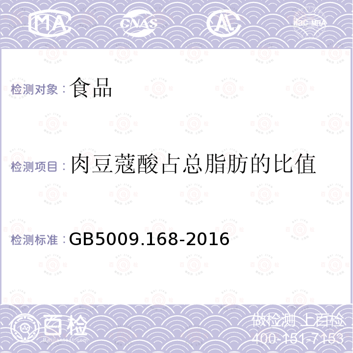肉豆蔻酸占總脂肪的比值 食品安全國家標準 食品中脂肪酸的測定