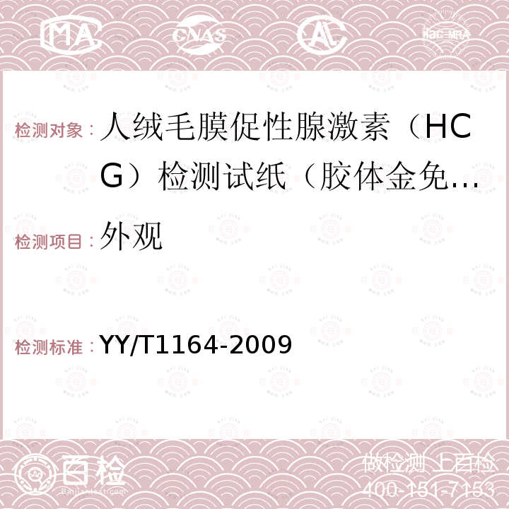 外观 人绒毛促性腺激素（HCG）检测试纸（胶体金免疫层析法）