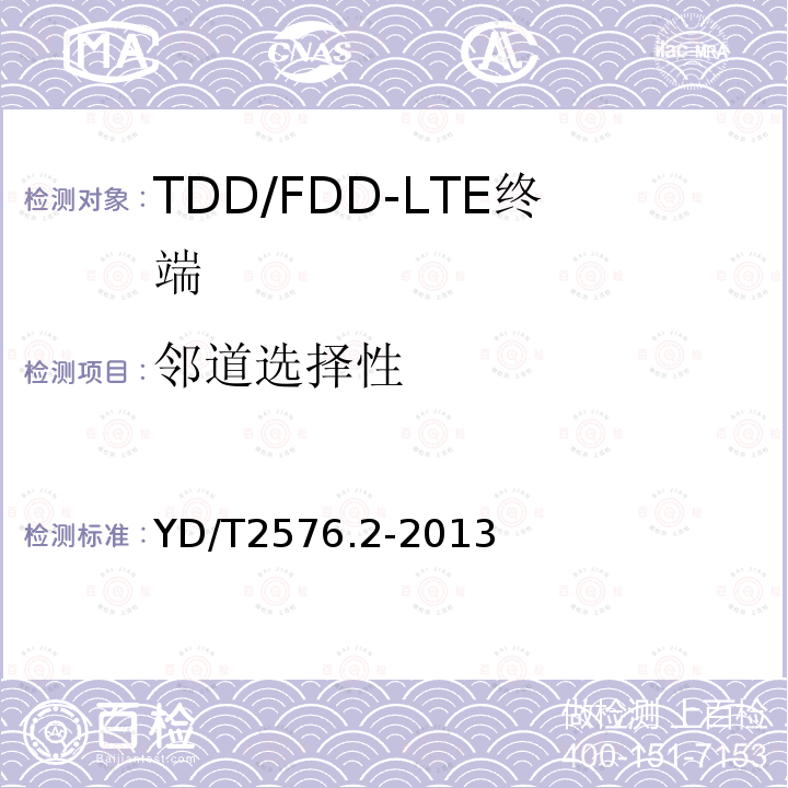 邻道选择性 TD-LTE数字蜂窝移动通信网 终端设备测试方法（第一阶段） 第2部分：无线射频性能测试