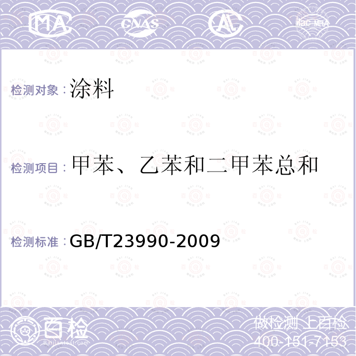 甲苯、乙苯和二甲苯总和 涂料中苯、甲苯、乙苯和二甲苯含量的测定 气相色谱法