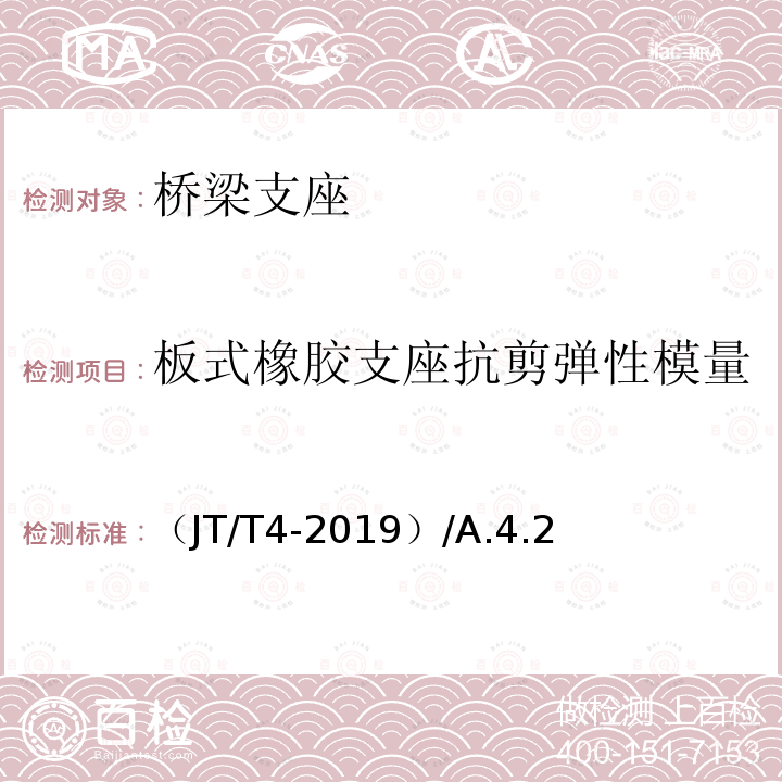 板式橡胶支座抗剪弹性模量 （JT/T4-2019）/A.4.2 公路桥梁板式橡胶支座