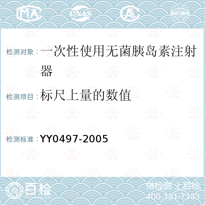 标尺上量的数值 YY 0497-2005 一次性使用无菌胰岛素注射器