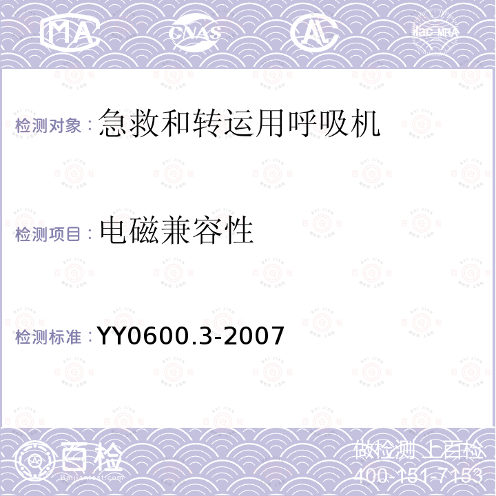 电磁兼容性 医用呼吸机基本安全和主要性能专用要求 第3部分:急救和转运用呼吸机