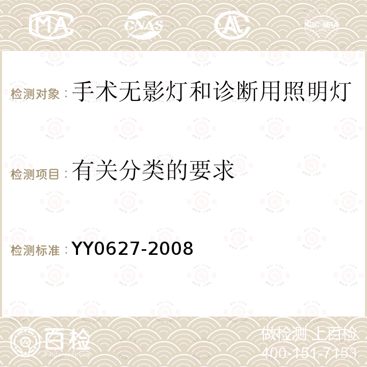 有关分类的要求 医用电气设备第5部分：手术无影灯和诊断用照明灯安全专用要求