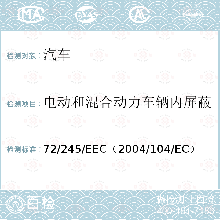 电动和混合动力车辆内屏蔽的高压电源系统的试验方法 欧盟理事会有关车辆无线电干扰（电磁兼容指令）