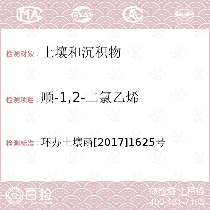 顺-1,2-二氯乙烯 全国土壤污染状况详查 土壤样品分析测试方法技术规定 第二部分 4 挥发性有机物类(VOCs)/4-1 顶空/气相色谱-质谱法；4-2 吹扫捕集/气相色谱-质谱法