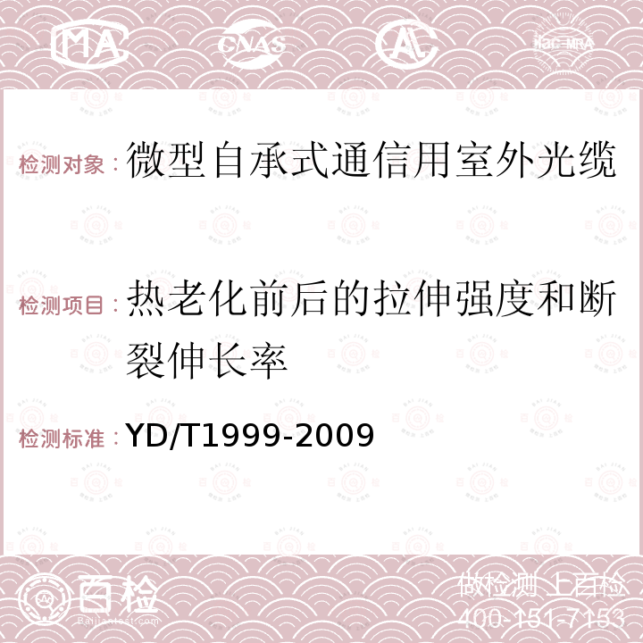 热老化前后的拉伸强度和断裂伸长率 微型自承式通信用室外光缆