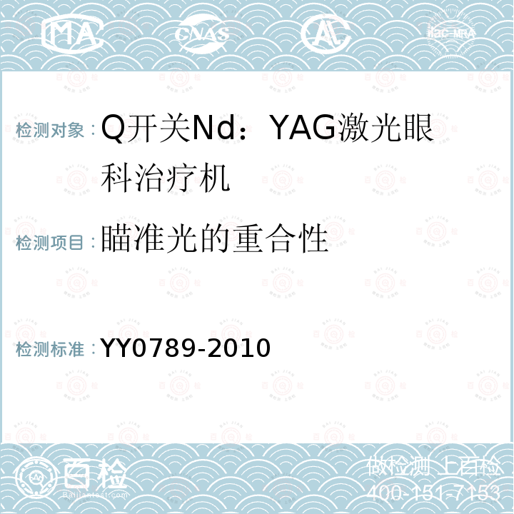 瞄准光的重合性 Q开关Nd：YAG激光眼科治疗机