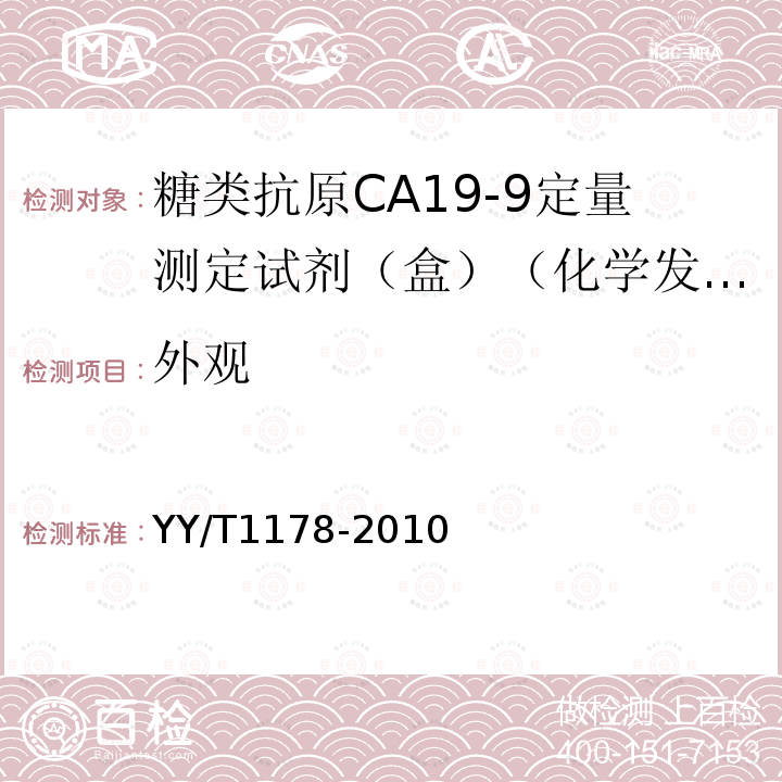 外观 糖类抗原CA19-9定量测定试剂(盒) 化学发光免疫分析法