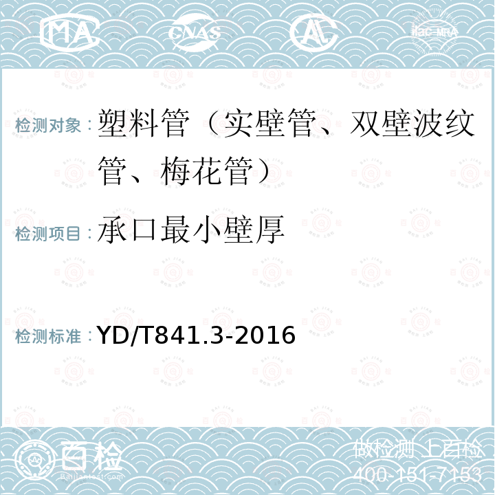 承口最小壁厚 地下通信管道用塑料管 第3部分：双壁波纹管 第5.4.1条