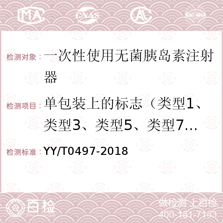 单包装上的标志（类型1、类型3、类型5、类型7注射器） 一次性使用无菌胰岛素注射器