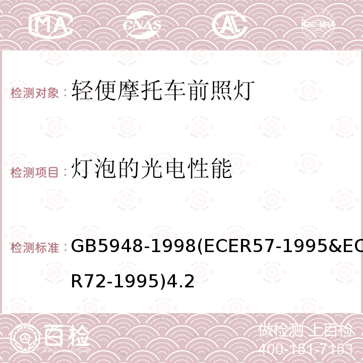 灯泡的光电性能 摩托车白炽丝光源前照灯配光性能