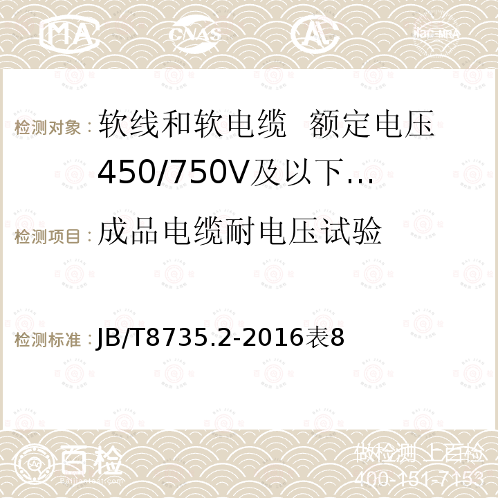 成品电缆耐电压试验 额定电压450/750V及以下橡皮绝缘软线和软电缆 第2部分：通用橡套软电缆